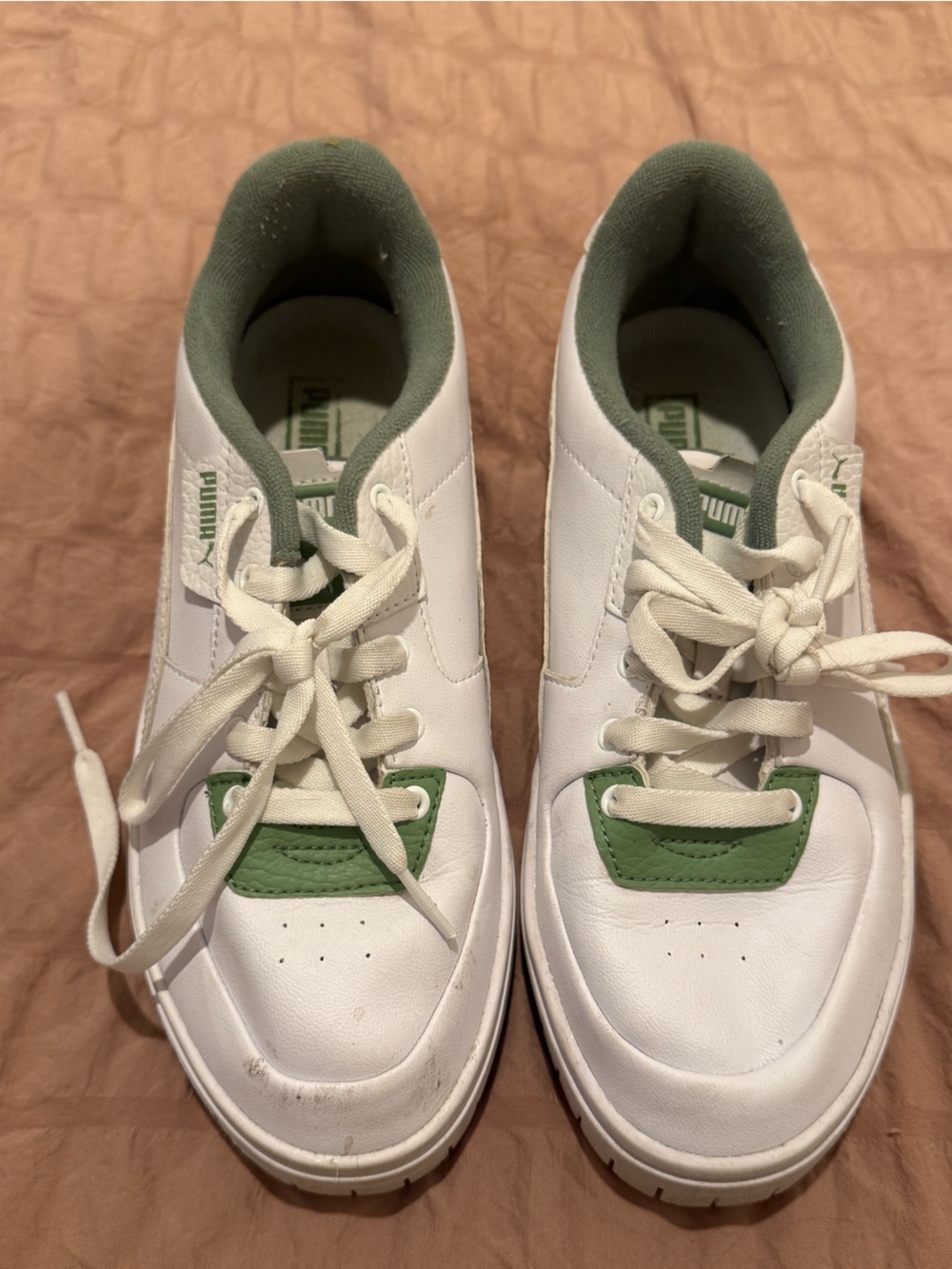 Puma Kids White Sneakers with Green Accents